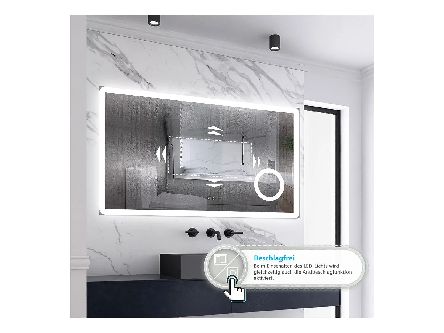 AICA LED Wandspiegel mit Steckdose 120x70cm Bluetooth Kosmetikspiegel Beschlagfrei 3 Lichtfarbe+Dimmbar