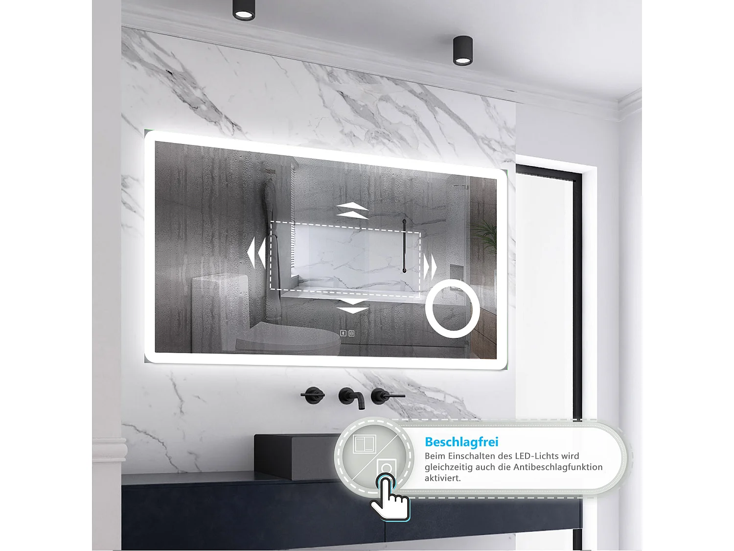 AICA LED Wandspiegel mit Steckdose 120x70cm Bluetooth Kosmetikspiegel Beschlagfrei 3 Lichtfarbe+Dimmbar