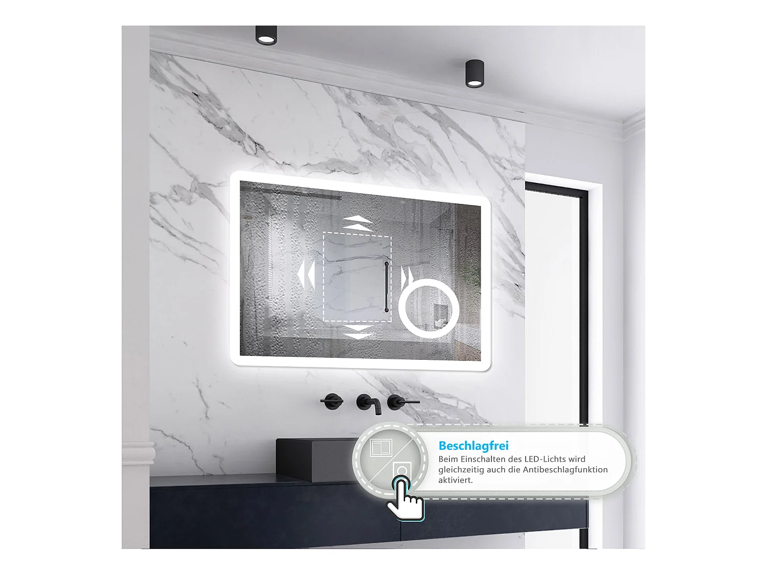 AICA LED Wandspiegel mit Steckdose 80x60cm Bluetooth Kosmetikspiegel Beschlagfrei 3 Lichtfarbe+Dimmbar