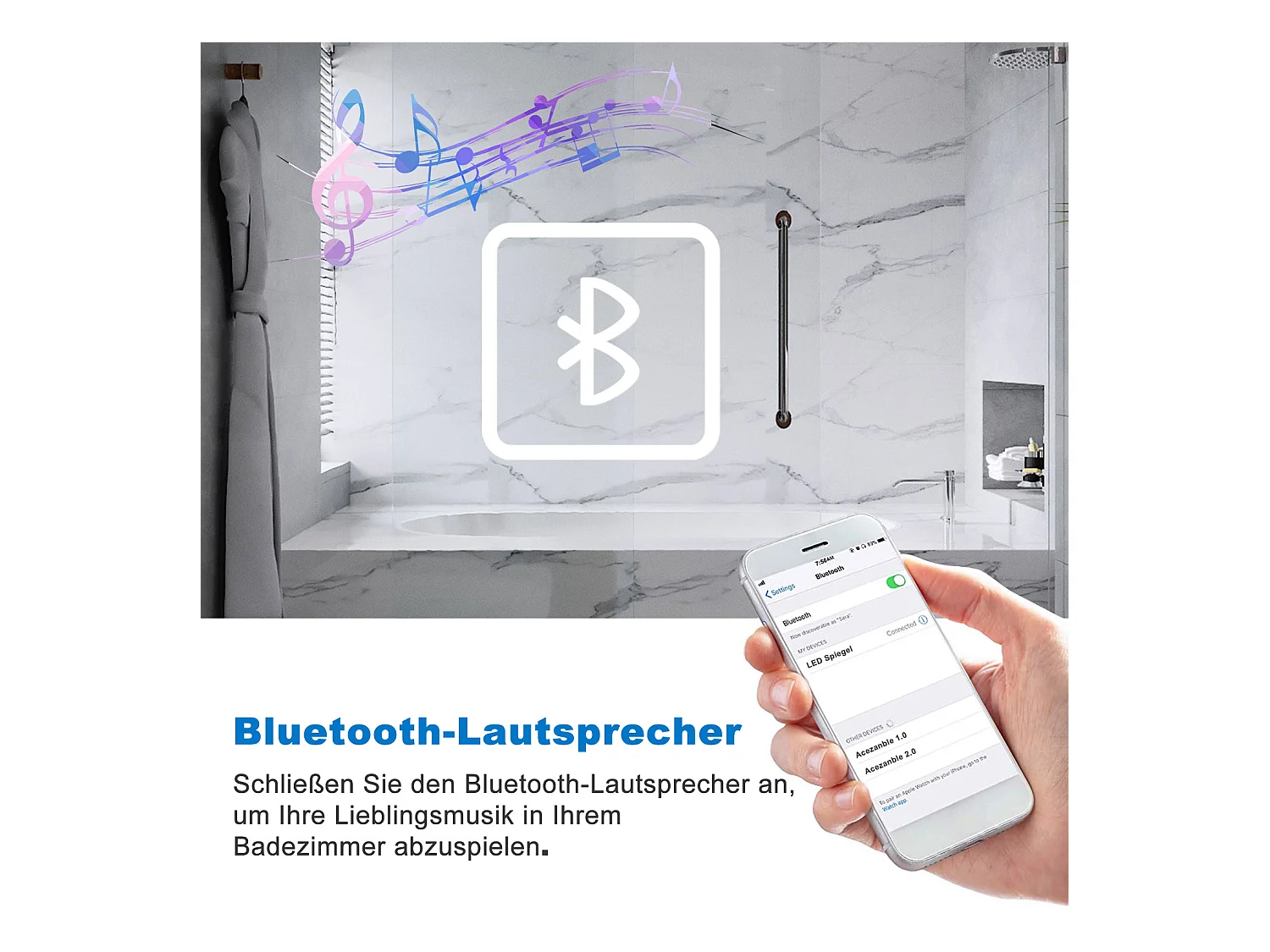 AICA LED Wandspiegel mit Steckdose 80x60cm Bluetooth Kosmetikspiegel Beschlagfrei 3 Lichtfarbe+Dimmbar