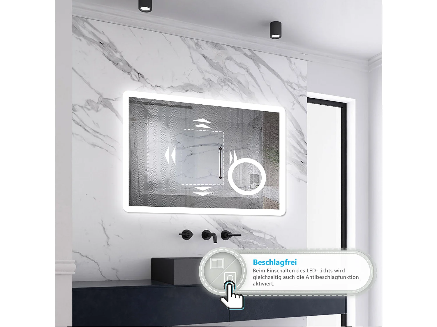 AICA LED Wandspiegel mit Steckdose 80x60cm Bluetooth Kosmetikspiegel Beschlagfrei 3 Lichtfarbe+Dimmbar