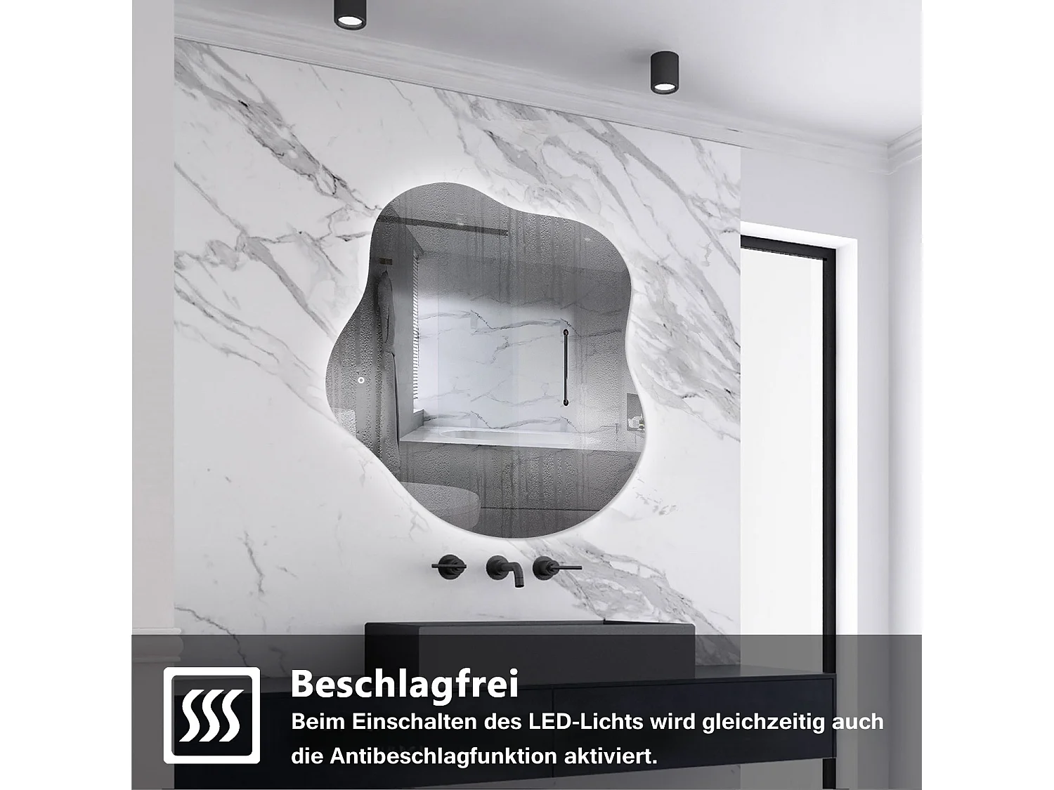 AICA LED Badspiegel Wolkenform 80x55cm Beschlagfrei 3 Lichtfarbe+Dimmbar