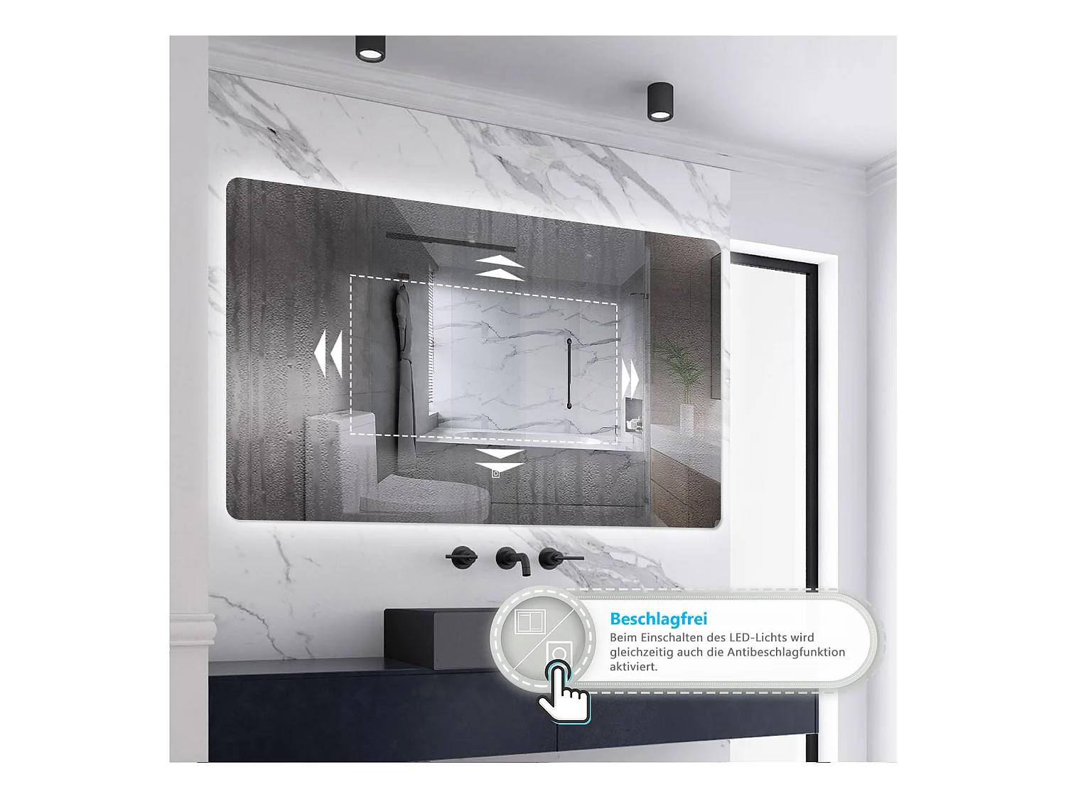 AICA LED Badspiegel 100x70cm Wand/Touchschalter Anti-Beschlag 3 Lichfarbe+Dimmbar Memory-Funktion