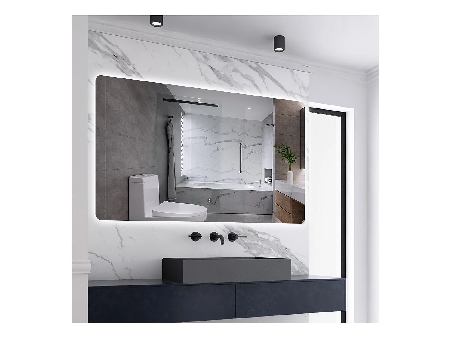 AICA LED Badspiegel 100x70cm Wand/Touchschalter Anti-Beschlag 3 Lichfarbe+Dimmbar Memory-Funktion