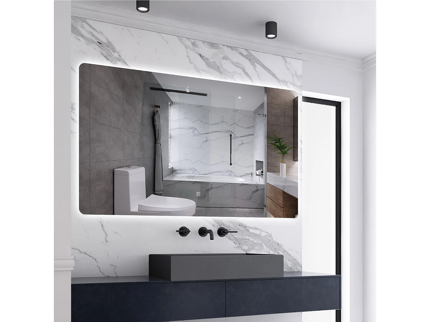 AICA LED Badspiegel 100x70cm Wand/Touchschalter Anti-Beschlag 3 Lichfarbe+Dimmbar Memory-Funktion