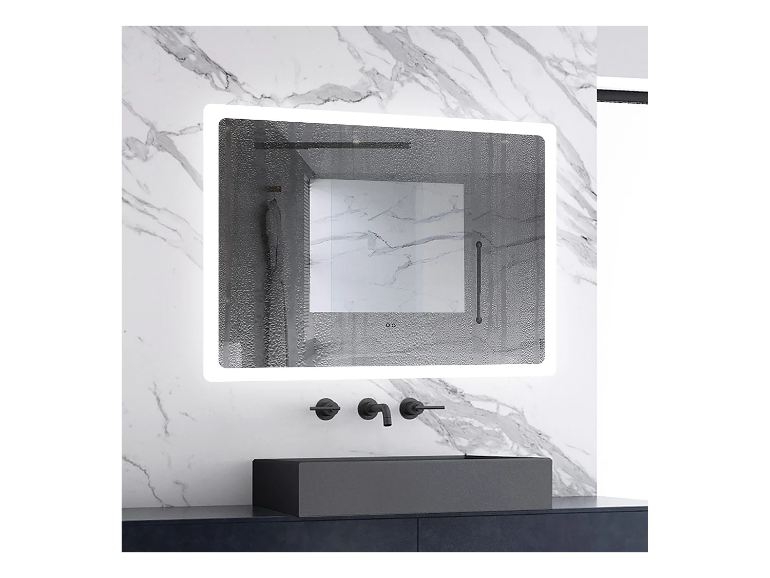 AICA Badspiegel mit Beleuchtung 80x60cm Sensor-Schalter Beschlagfrei Kaltweiß dimmbar Memory-Funktion