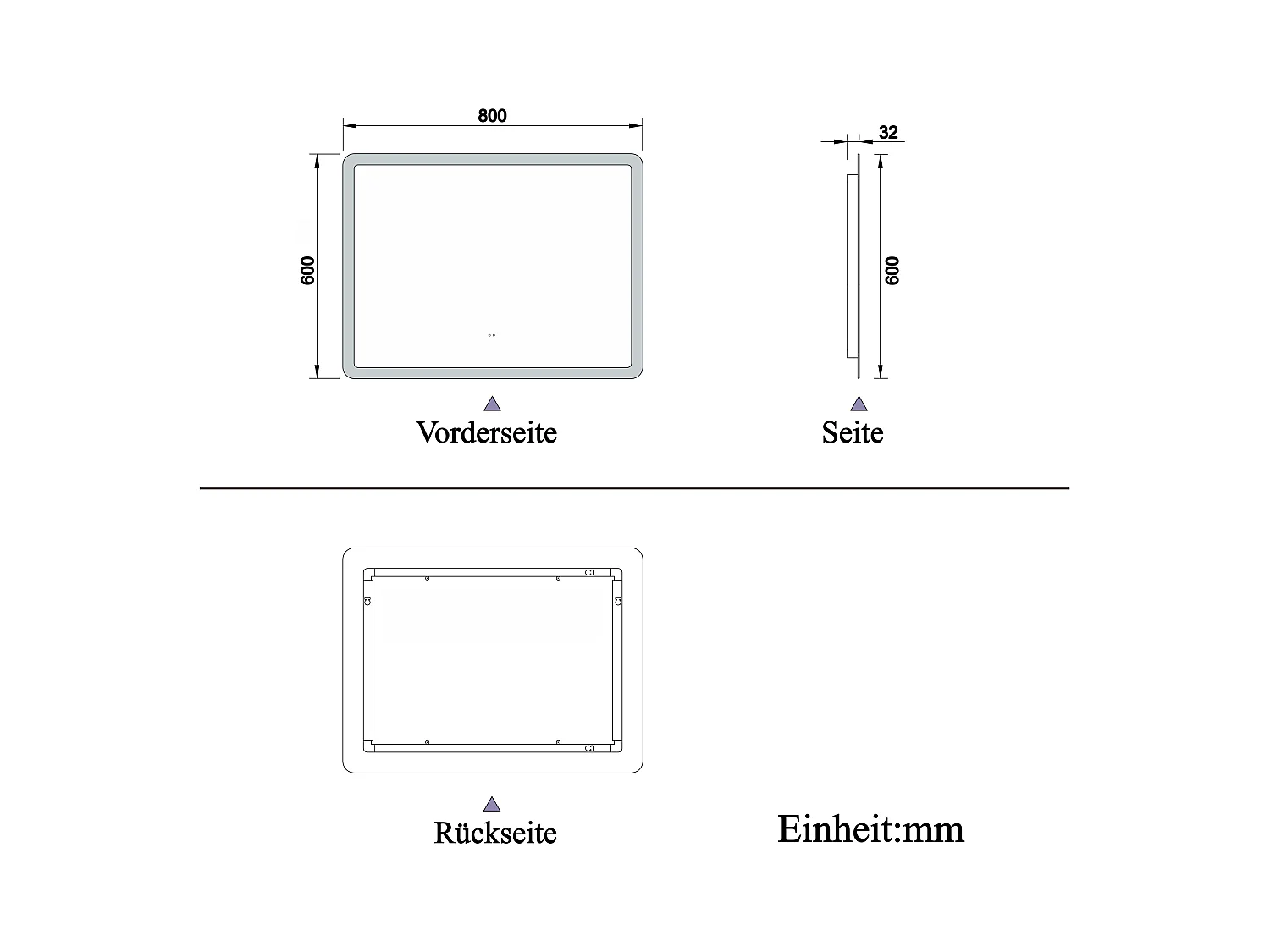 AICA Badspiegel mit Beleuchtung 80x60cm Sensor-Schalter Beschlagfrei Kaltweiß dimmbar Memory-Funktion