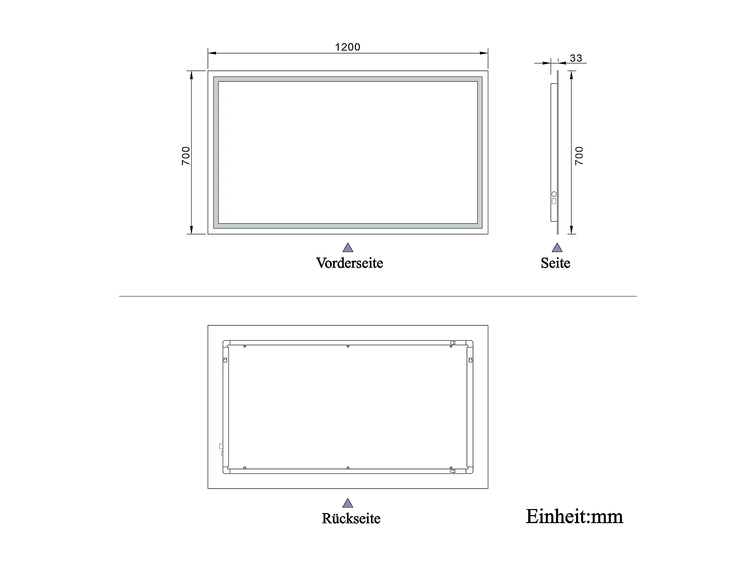 AICA LED Badspiegel mit Knopfschalter 120x70cm Beschlagfrei Kaltweiß Dimmbar Memory-Funktion