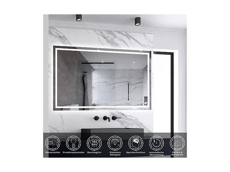AICA LED Badspiegel mit Knopfschalter 100x60cm Beschlagfrei Kaltweiß Dimmbar Memory-Funktion