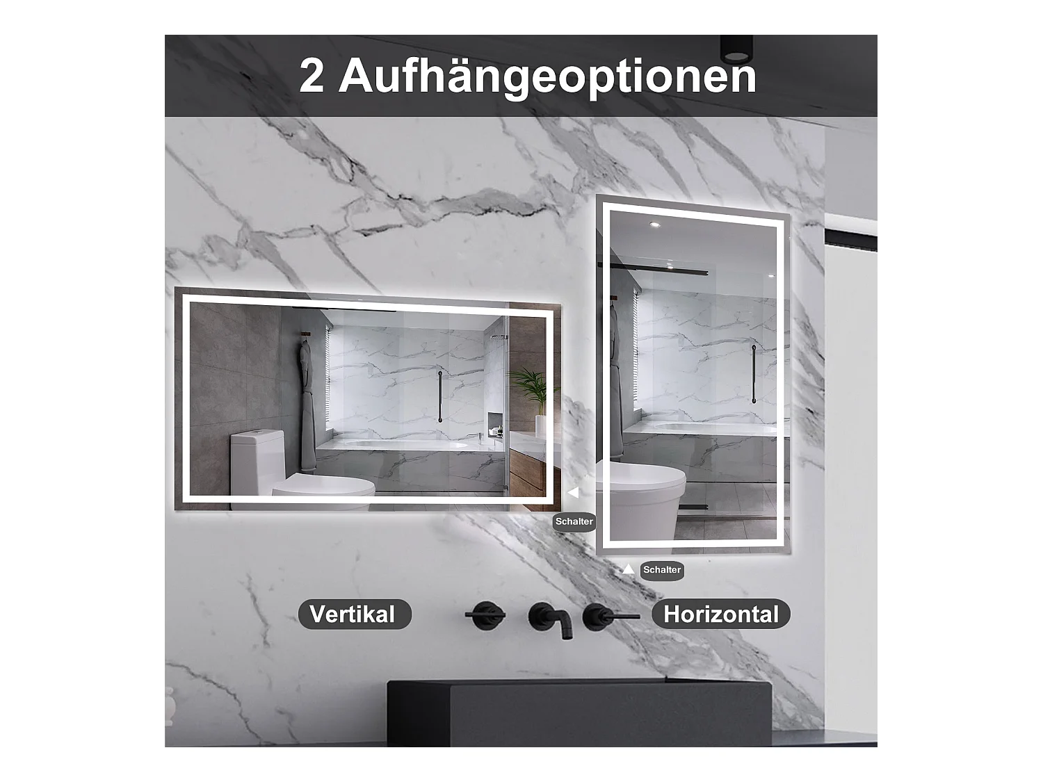AICA LED Badspiegel mit Knopfschalter 100x60cm Beschlagfrei Kaltweiß Dimmbar Memory-Funktion