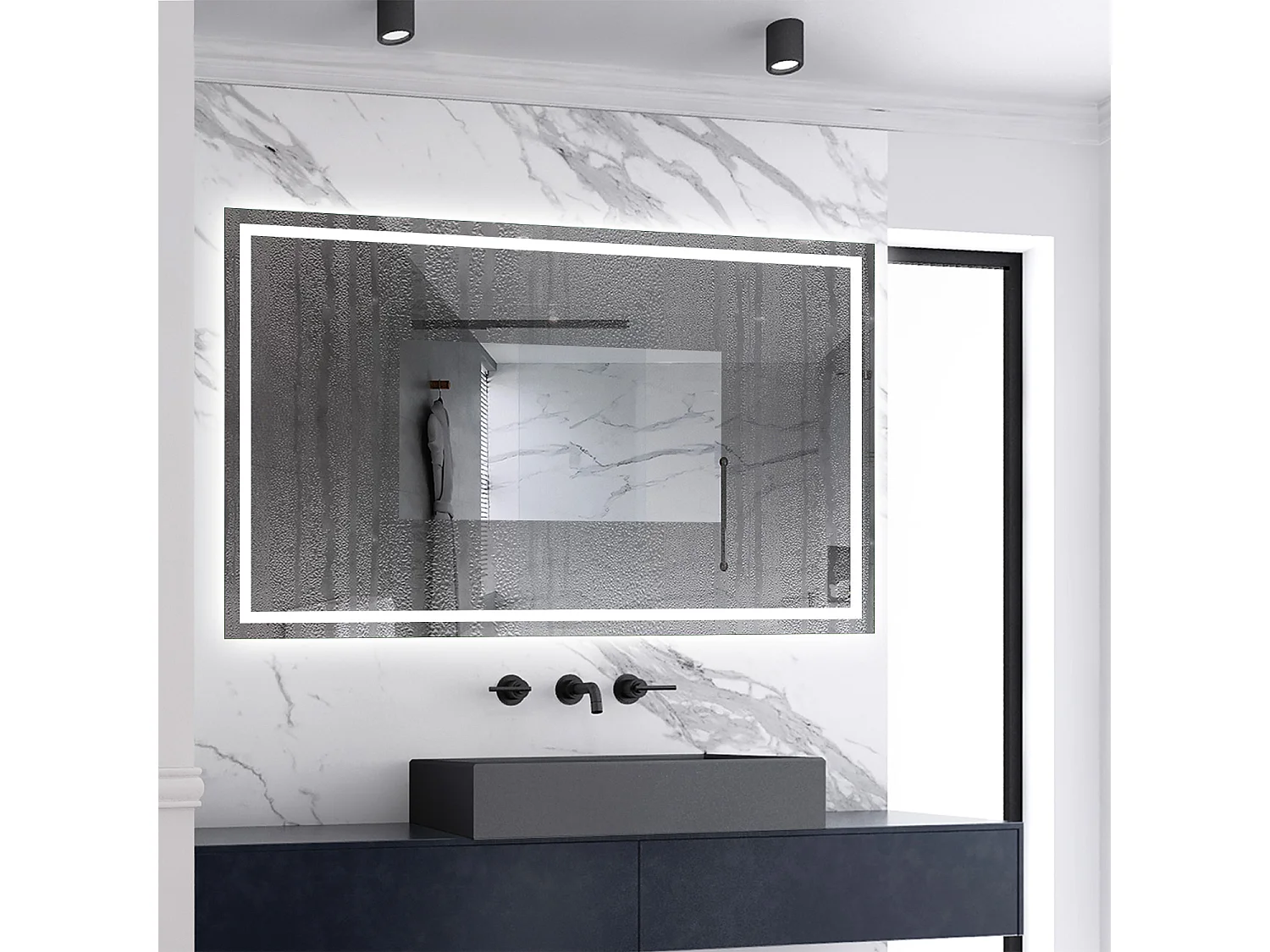 AICA LED Badspiegel mit Knopfschalter 100x60cm Beschlagfrei Kaltweiß Dimmbar Memory-Funktion