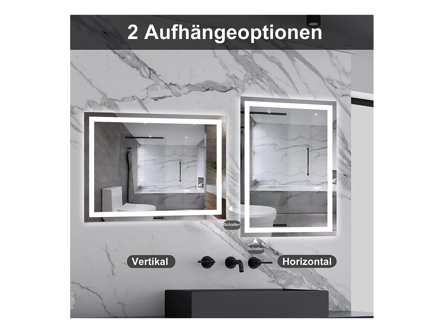 AICA LED Badspiegel mit Knopfschalter 80x60cm Beschlagfrei Kaltweiß Dimmbar Memory-Funktion