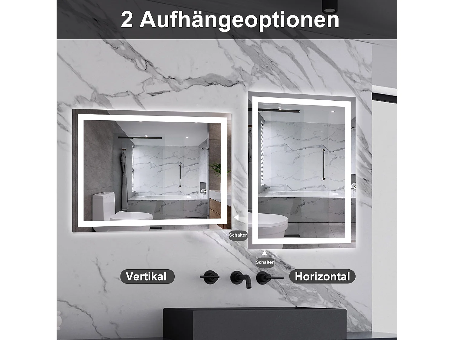 AICA LED Badspiegel mit Knopfschalter 80x60cm Beschlagfrei Kaltweiß Dimmbar Memory-Funktion