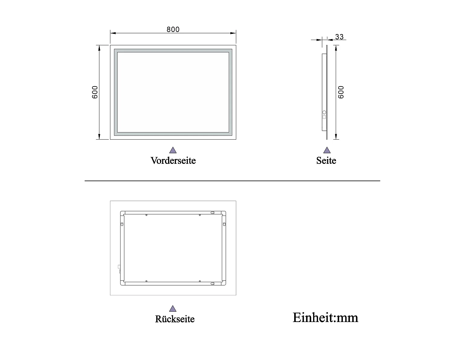 AICA LED Badspiegel mit Knopfschalter 80x60cm Beschlagfrei Kaltweiß Dimmbar Memory-Funktion