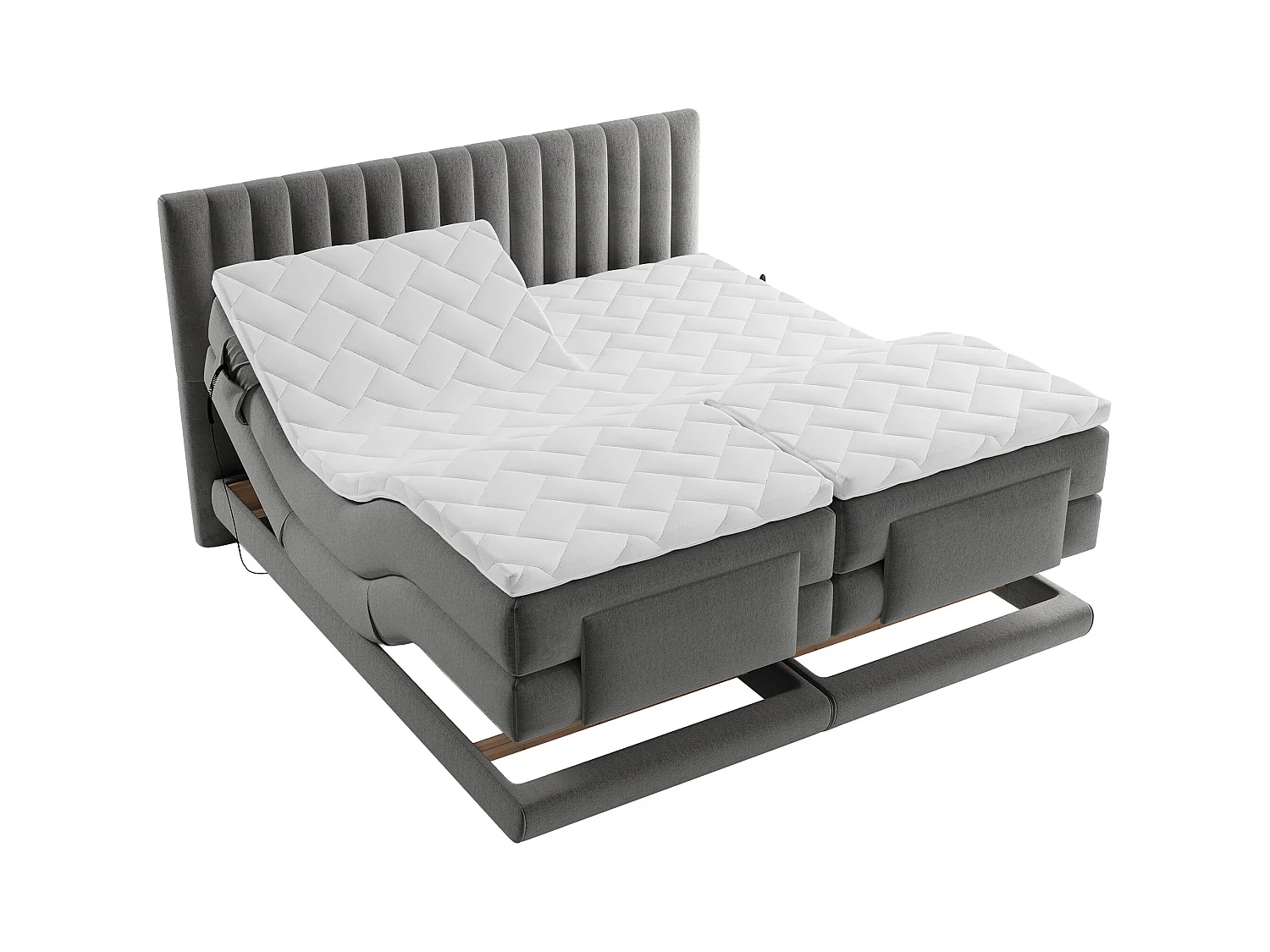 Ensemble complet boxspring tête de lit coutures verticales + sommiers relaxation électrique + matelas + surmatelas - 2 x 80 x 200 cm - Velours - Anthracite - DONISI de PALACIO