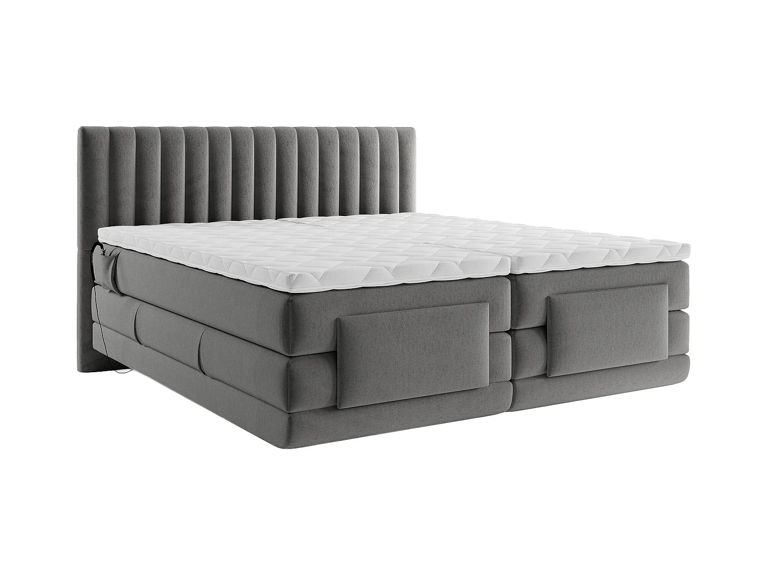 Ensemble complet boxspring tête de lit coutures verticales + sommiers relaxation électrique + matelas + surmatelas - 2 x 80 x 200 cm - Velours - Anthracite - DONISI de PALACIO