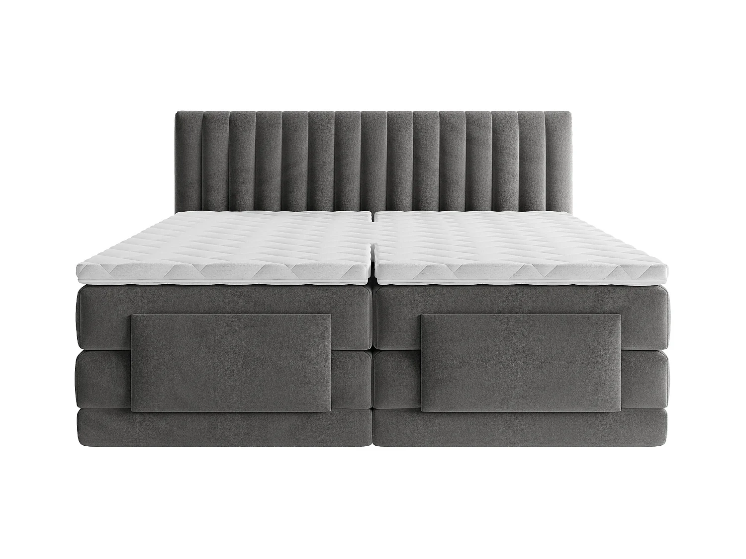 Komplet boxspring sæt med vertikale syninger i sengegærde + elektrisk justerbar madrasbase + madras + topmadras - 2 x 80 x 200 cm - Velour - Antracit - DONISI fra PALACIO