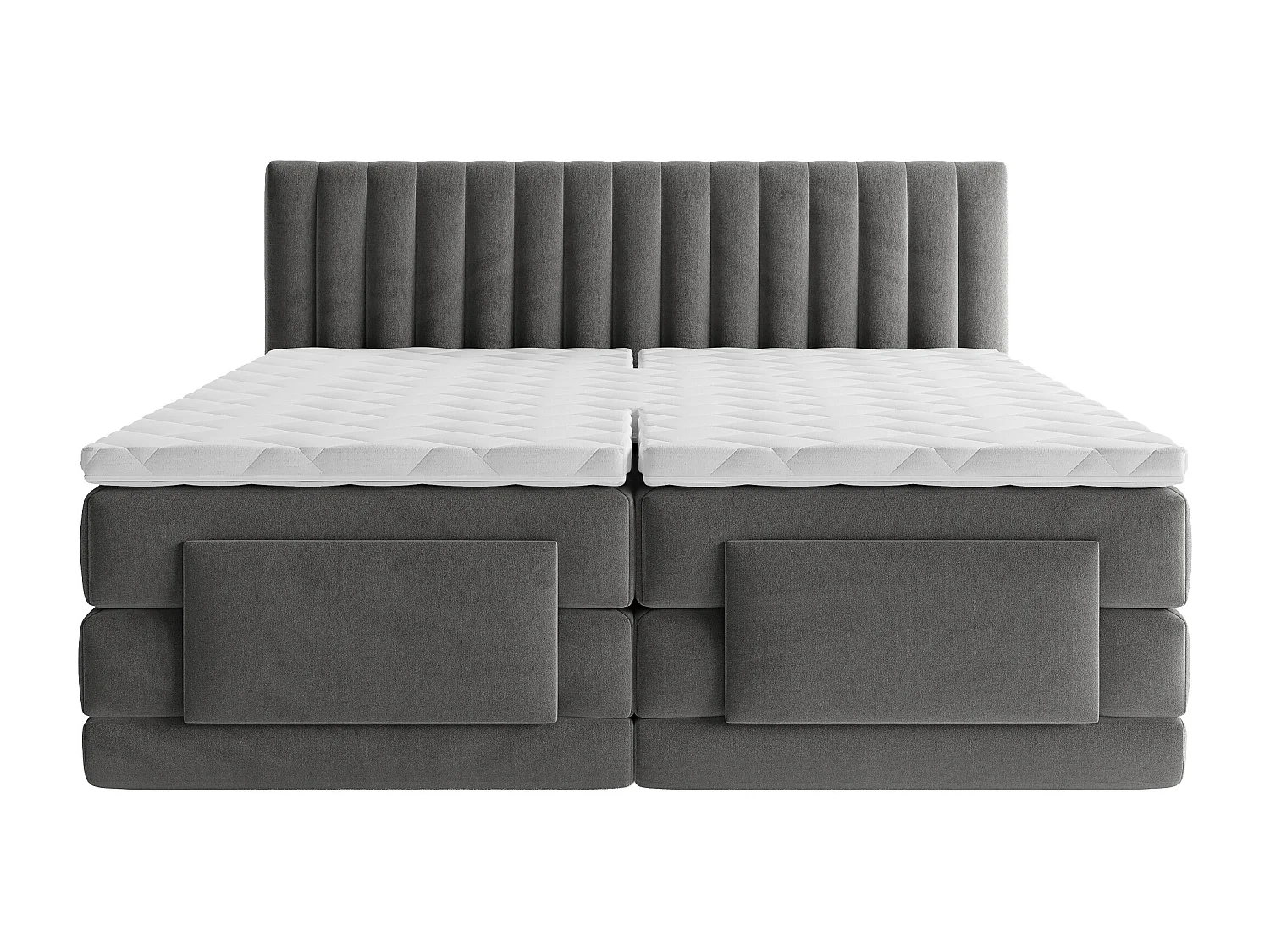 Komplett boxspring-set med sänggavel med vertikala sömmar + elektriska relaxerings-sängbottnar + madrass + bäddmadrass - 2 x 80 x 200 cm - Sammet - Antracit - DONISI från PALACIO