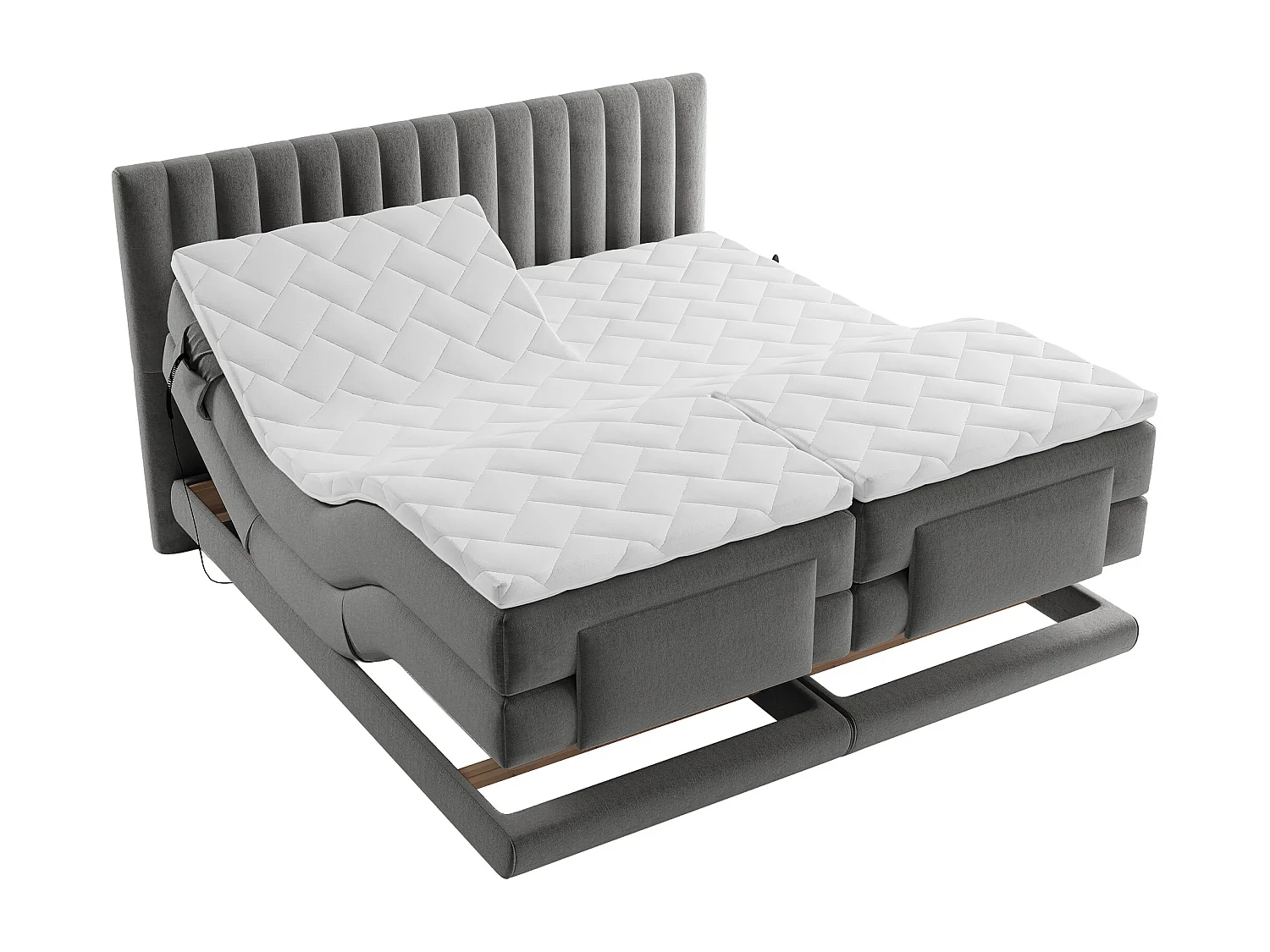 Komplett boxspring-set med sänggavel med vertikala sömmar + elektriska relaxerings-sängbottnar + madrass + bäddmadrass - 2 x 80 x 200 cm - Sammet - Antracit - DONISI från PALACIO