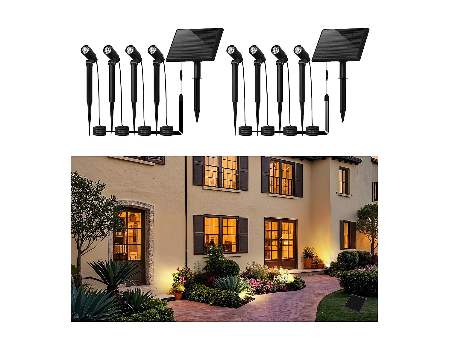 Lot de 8 spots de jardin LED NETTLIFE avec piquet de terre IP65 extérieur 3000K pour arbres de trottoir