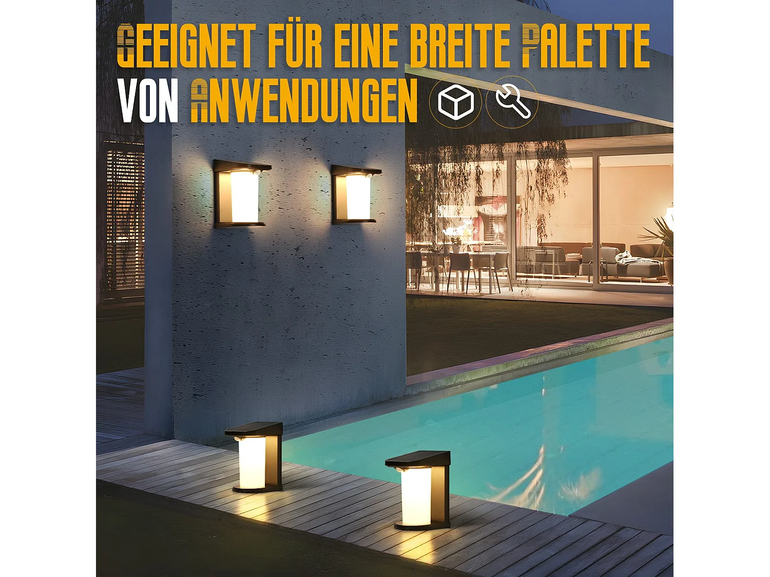 Lampes solaires d'extérieur NETTLIFE avec détecteur de mouvement Applique murale solaire d'extérieur 2 modes blanc chaud 3 000 K