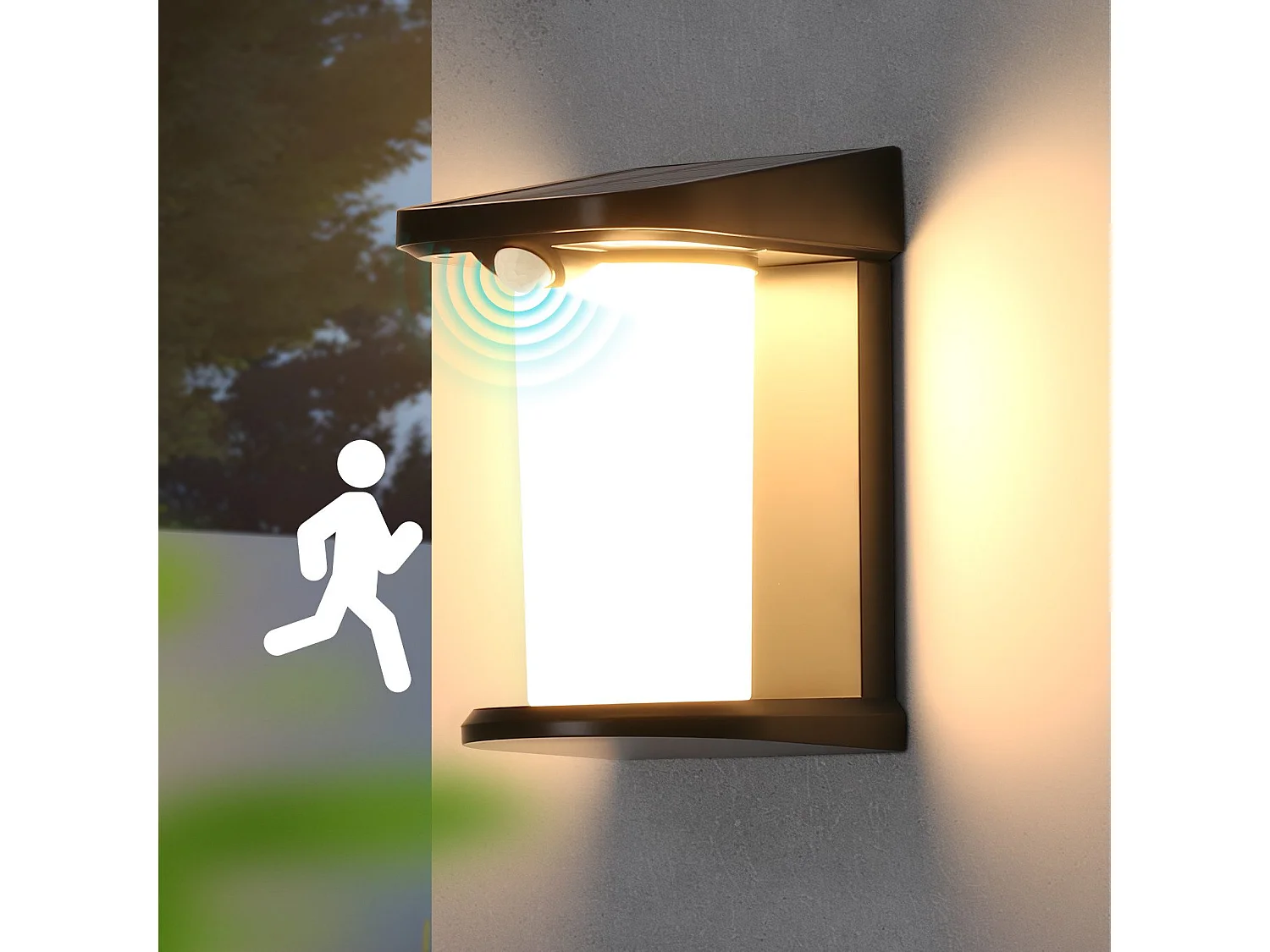 Lampes solaires d'extérieur NETTLIFE avec détecteur de mouvement Applique murale solaire d'extérieur 2 modes blanc chaud 3 000 K