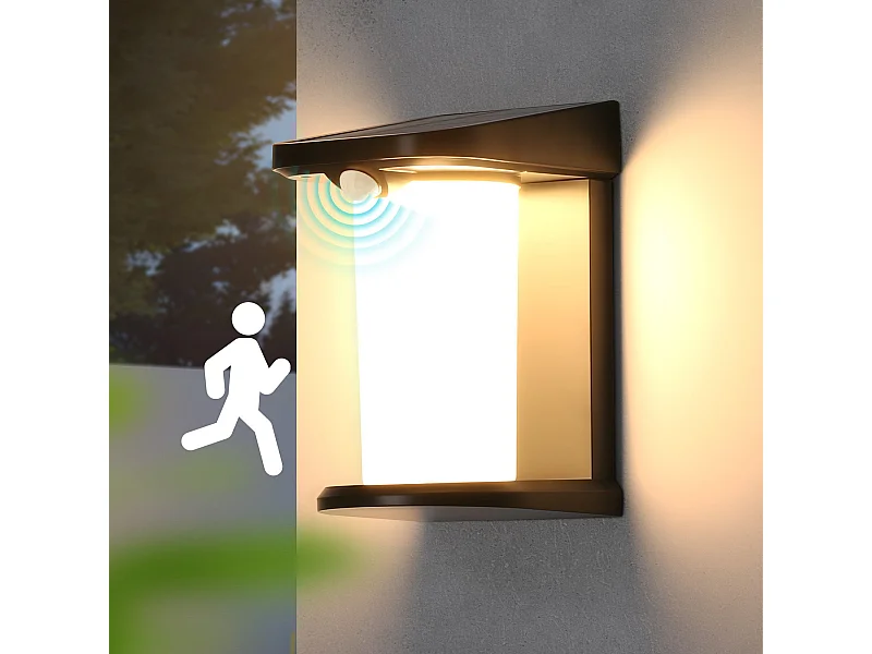 Lampes solaires d'extérieur NETTLIFE avec détecteur de mouvement Applique murale solaire d'extérieur 2 modes blanc chaud 3 000 K
