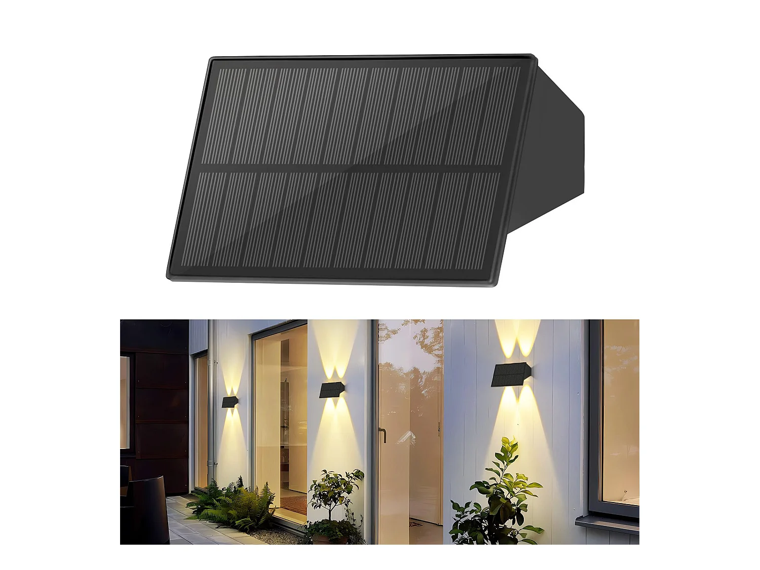 Applique murale solaire d'extérieur NETTLIFE - Appliques murales extérieures étanches Blanc chaud Appliques murales solaires haut et bas