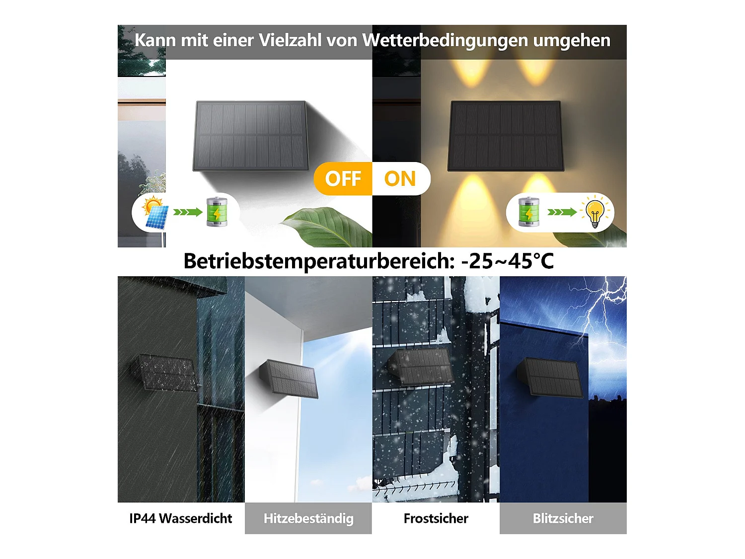 NETTLIFE Solar-Wandleuchte für den Außenbereich – wasserdichte Außenwandleuchten, warmweiß, nach oben und unten gerichtete Solar-Wandleuchten