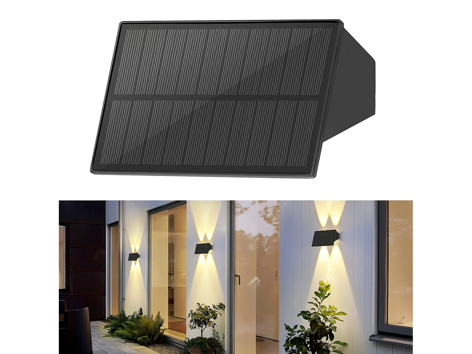 Applique murale solaire d'extérieur NETTLIFE - Appliques murales extérieures étanches Blanc chaud Appliques murales solaires haut et bas