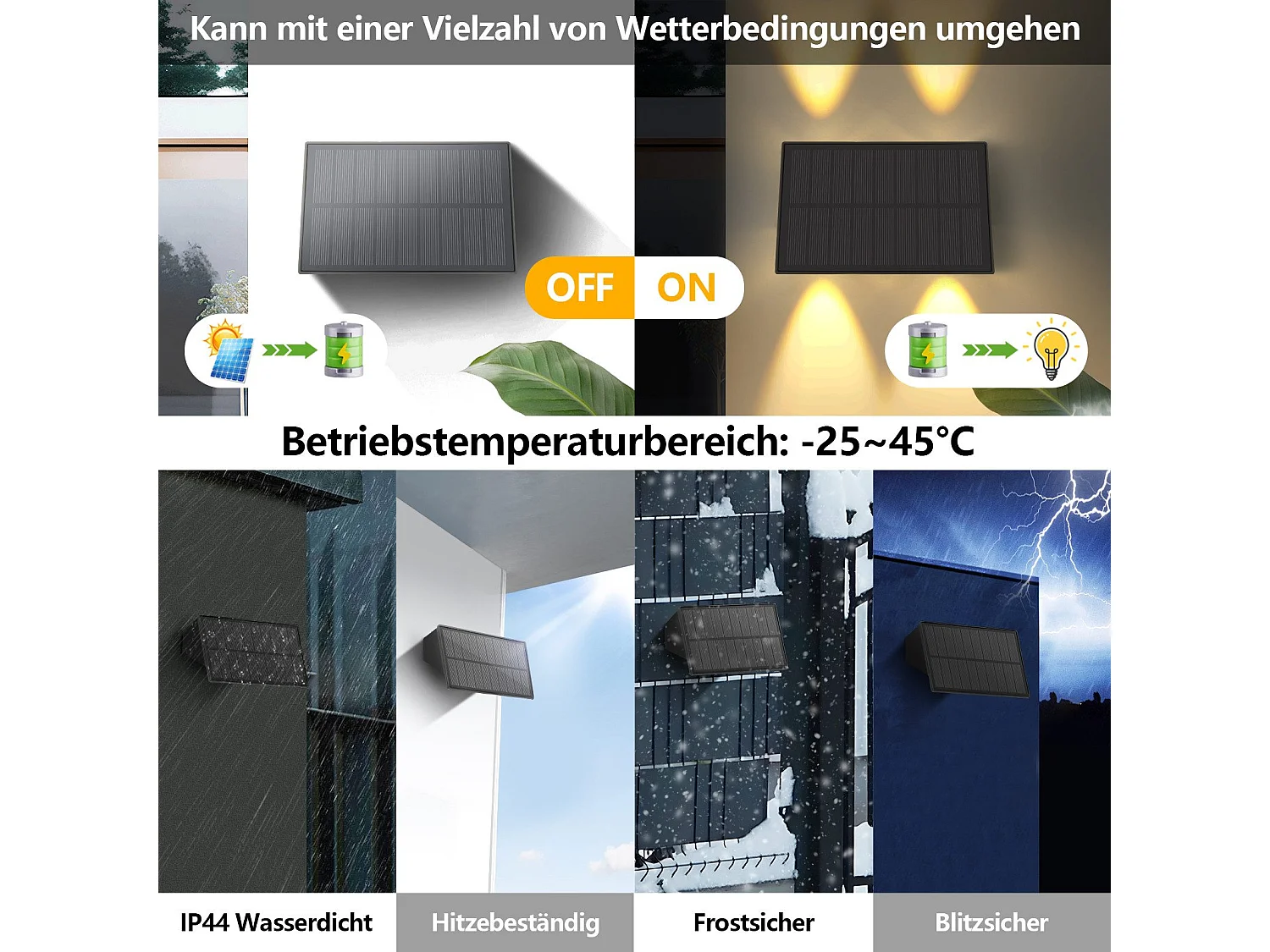 Applique murale solaire d'extérieur NETTLIFE - Appliques murales extérieures étanches Blanc chaud Appliques murales solaires haut et bas