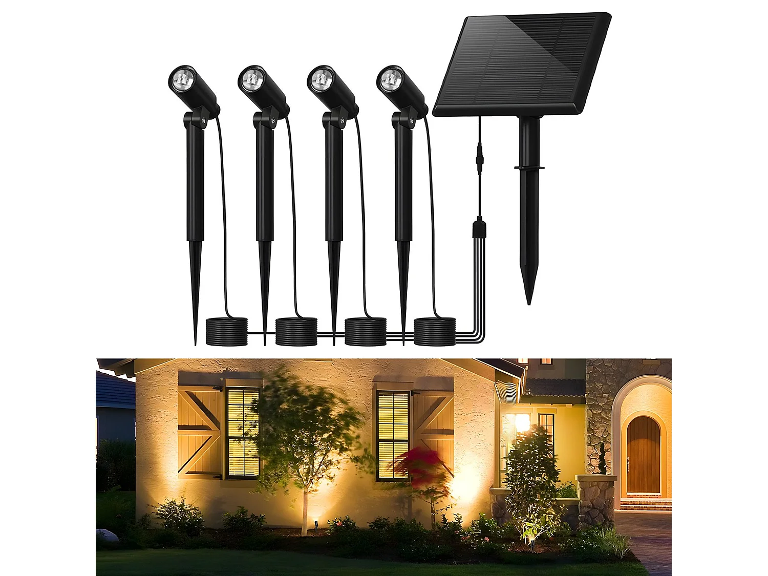 Focos LED de jardín NETTLIFE con estaca, juego de 4 lámparas de jardín IP65 exterior 3000K para árboles de acera