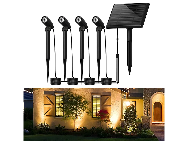 Focos LED de jardín NETTLIFE con estaca, juego de 4 lámparas de jardín IP65 exterior 3000K para árboles de acera