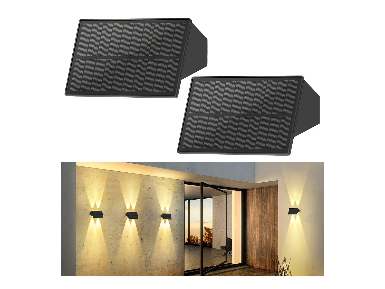 Lampes solaires NETTLIFE pour mur extérieur - 2 appliques solaires extérieures, éclairage extérieur, lumière blanche chaude