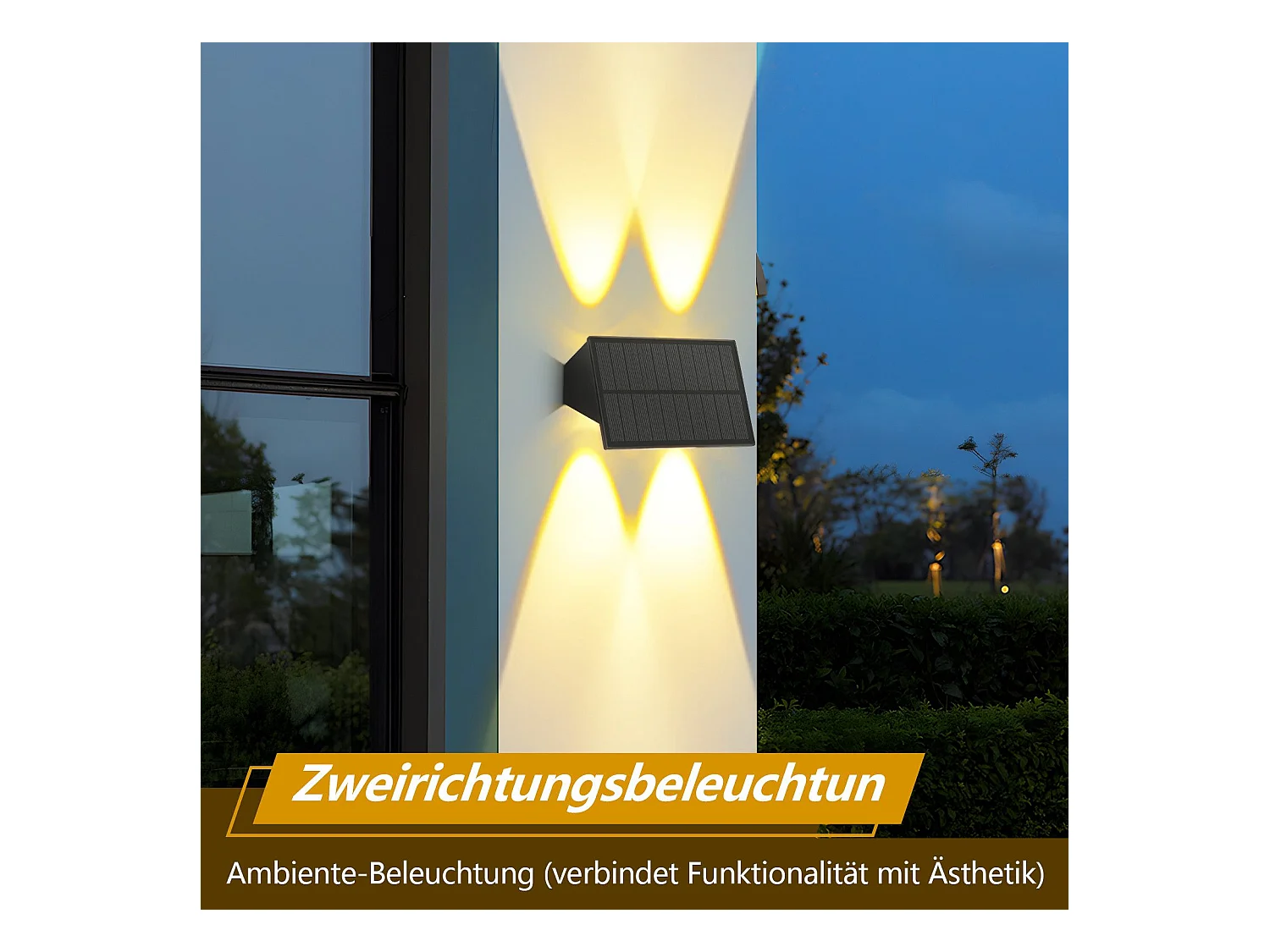 Lampes solaires NETTLIFE pour mur extérieur - 2 appliques solaires extérieures, éclairage extérieur, lumière blanche chaude