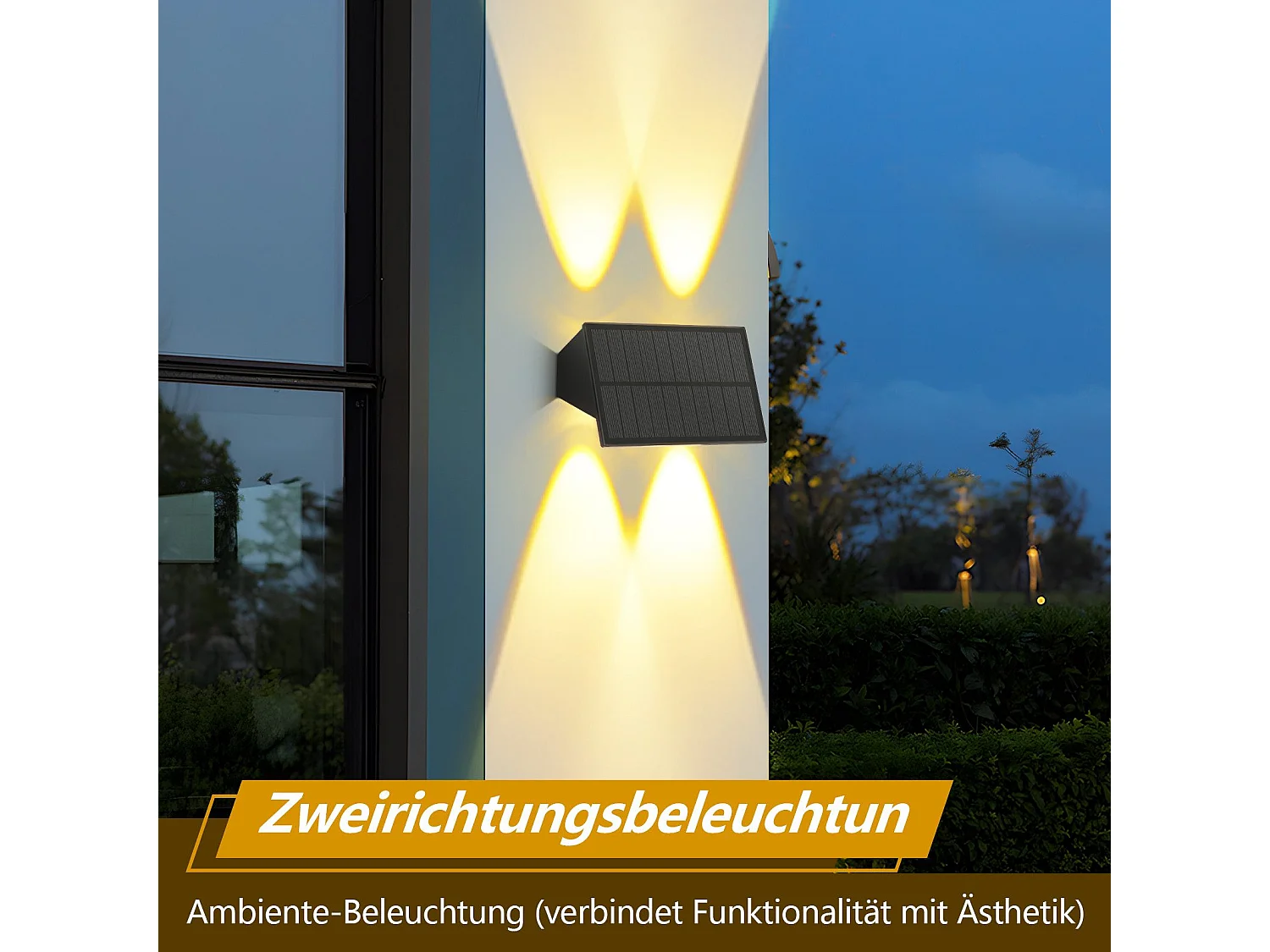 Lampes solaires NETTLIFE pour mur extérieur - 2 appliques solaires extérieures, éclairage extérieur, lumière blanche chaude