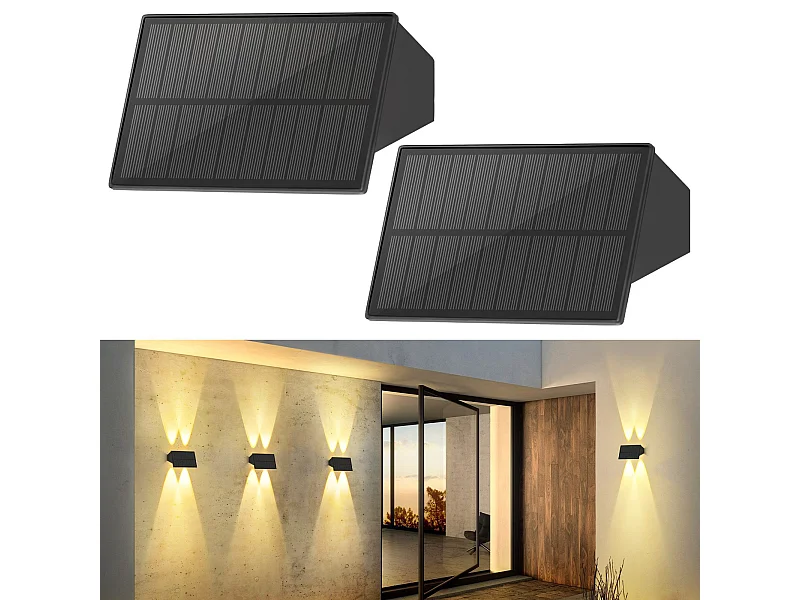 NETTLIFE Solarlampen voor buitenmuur - 2 Solar wandlampen voor buiten, buitenverlichting, warm wit licht