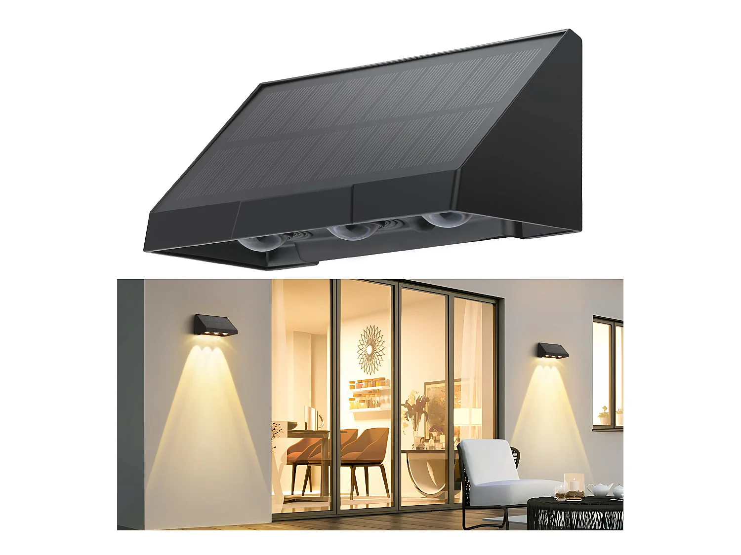 Lampes solaires d'extérieur NETTLIFE - Applique murale solaire d'extérieur, appliques murales d'extérieur à LED 3 000 K, blanc chaud, 2 modes