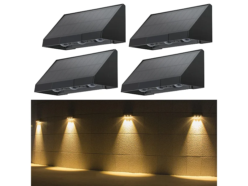 Luces solares NETTLIFE para jardín exterior - 4 luces solares de pared LED para exteriores, 2 modos, 3000 K, blanco cálido