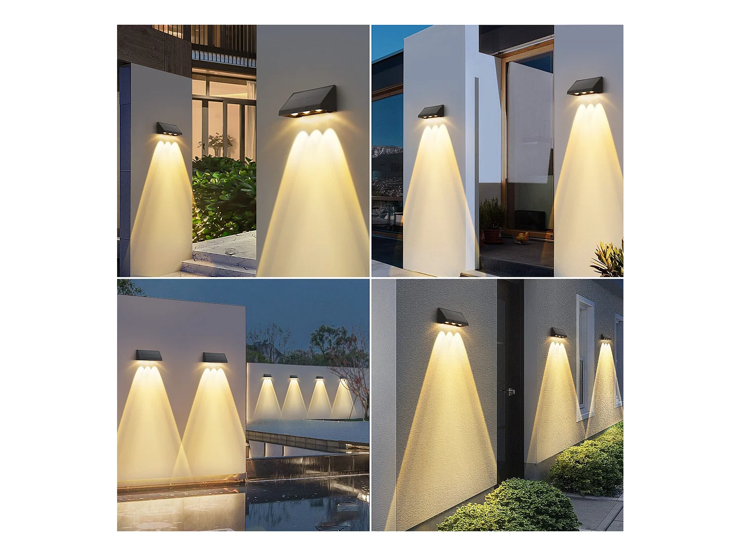 NETTLIFE Solarleuchten für den Garten im Freien – 4 LED-Solar-Wandleuchten, 2 Modi, 3000 K, Warmweiß