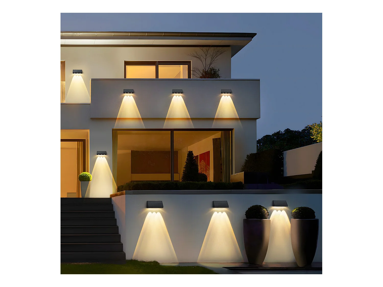 NETTLIFE Solarleuchten für den Garten im Freien – 4 LED-Solar-Wandleuchten, 2 Modi, 3000 K, Warmweiß