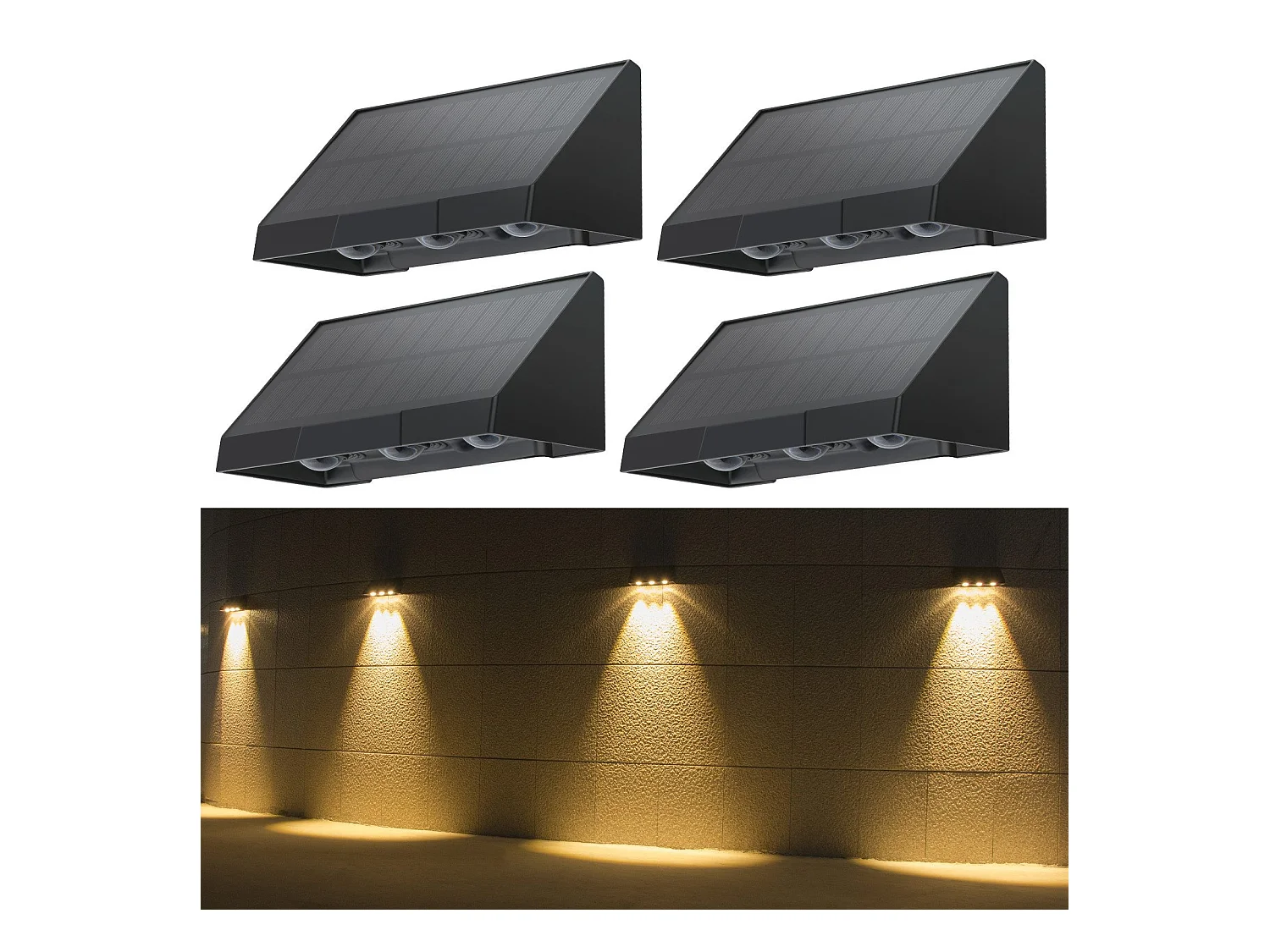Lampes solaires NETTLIFE pour jardin extérieur - 4 appliques murales solaires LED 2 modes 3000 K blanc chaud