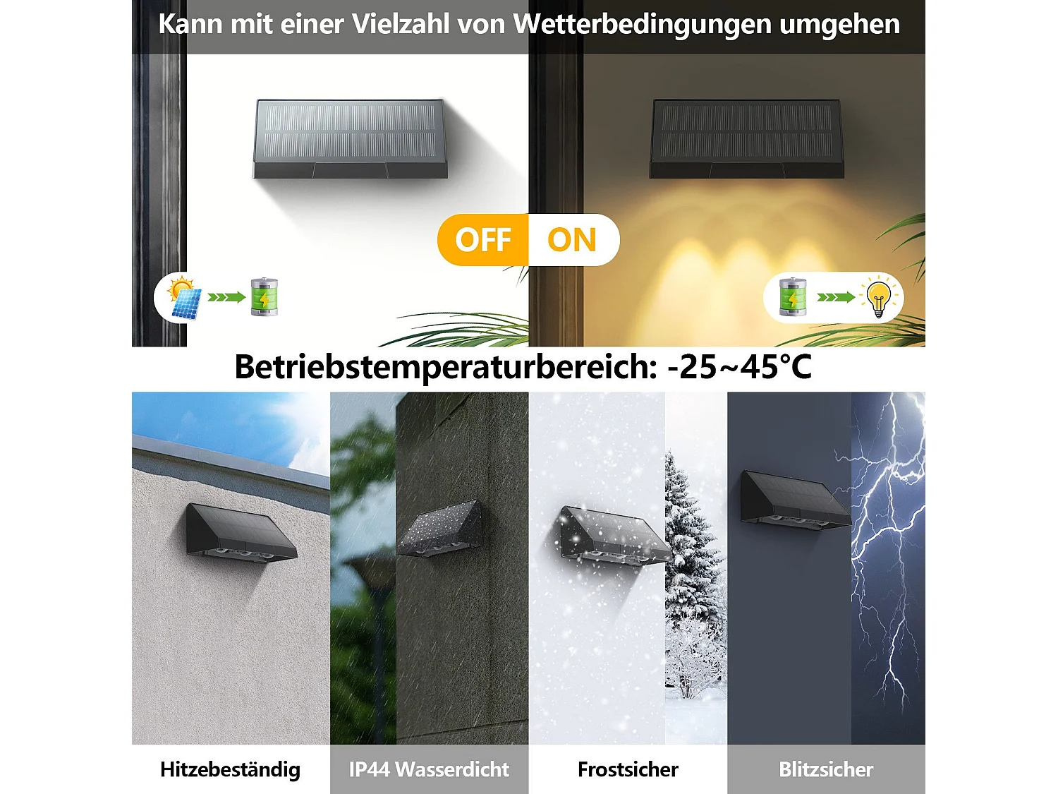 NETTLIFE Solarleuchten für den Garten im Freien – 4 LED-Solar-Wandleuchten, 2 Modi, 3000 K, Warmweiß