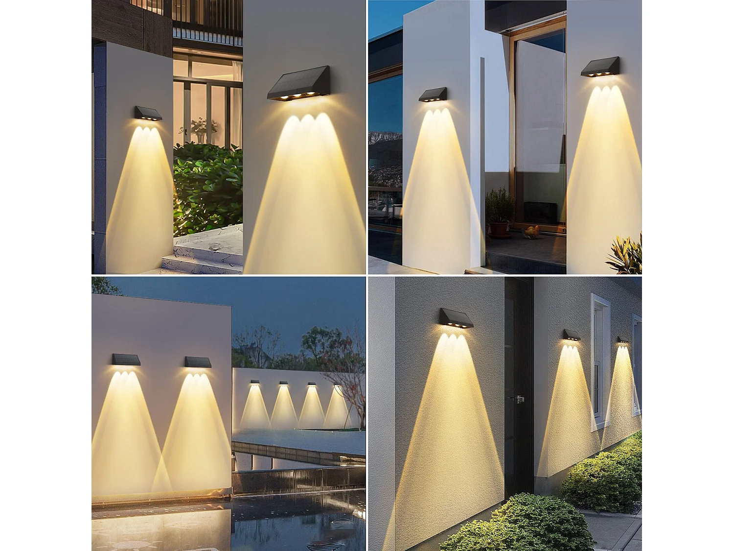 NETTLIFE Solarleuchten für den Garten im Freien – 4 LED-Solar-Wandleuchten, 2 Modi, 3000 K, Warmweiß