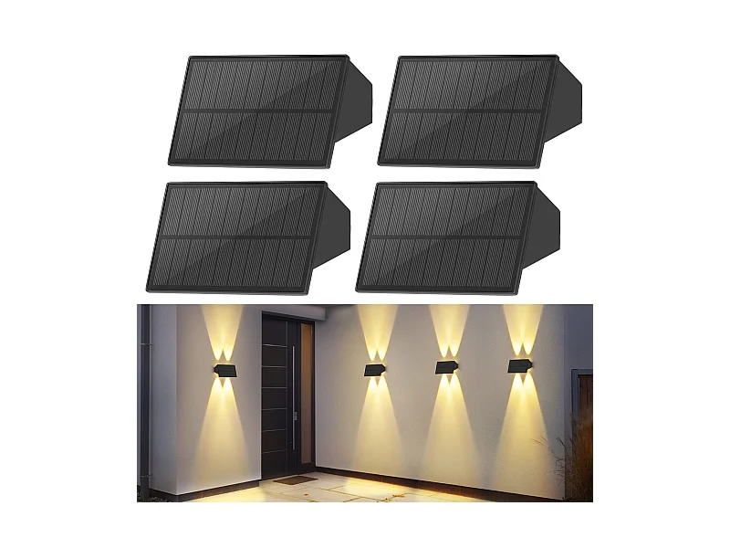 Lampes solaires d'extérieur NETTLIFE - 4 appliques murales solaires d'extérieur, éclairage extérieur, blanc chaud