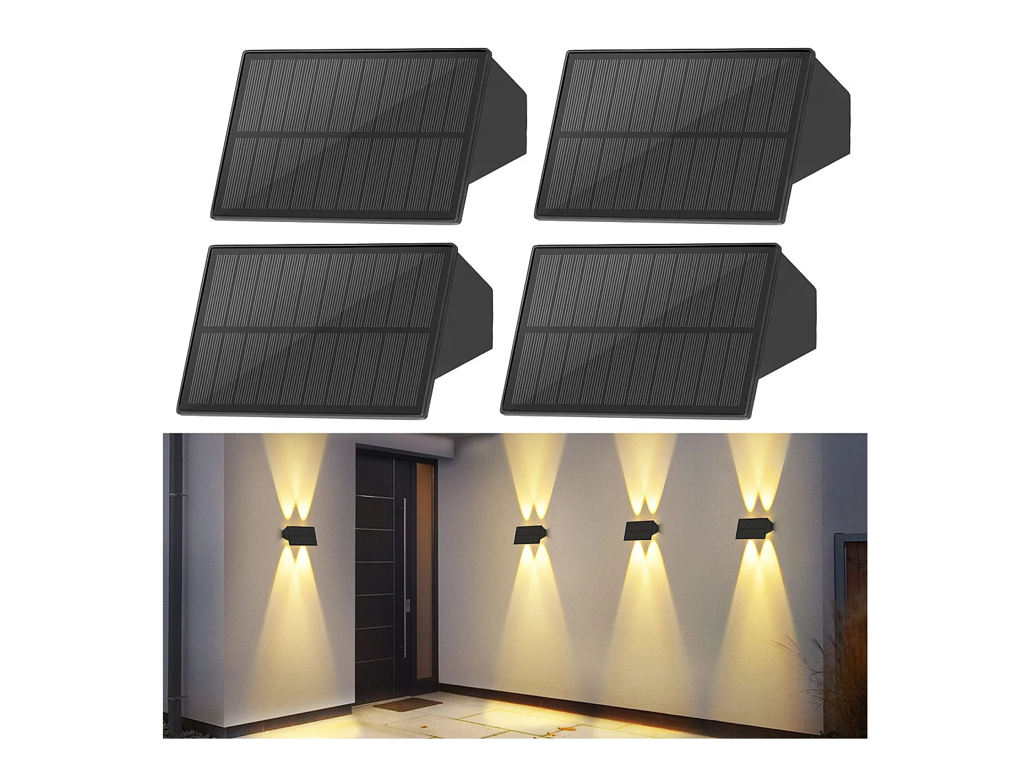 Lampes solaires d'extérieur NETTLIFE - 4 appliques murales solaires d'extérieur, éclairage extérieur, blanc chaud