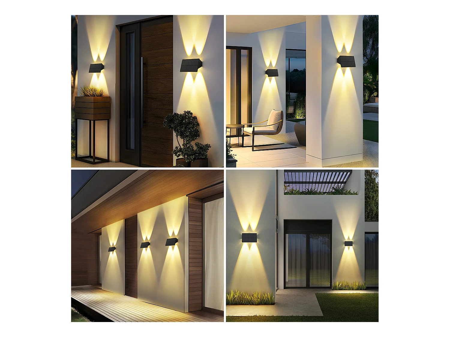 Lampes solaires d'extérieur NETTLIFE - 4 appliques murales solaires d'extérieur, éclairage extérieur, blanc chaud