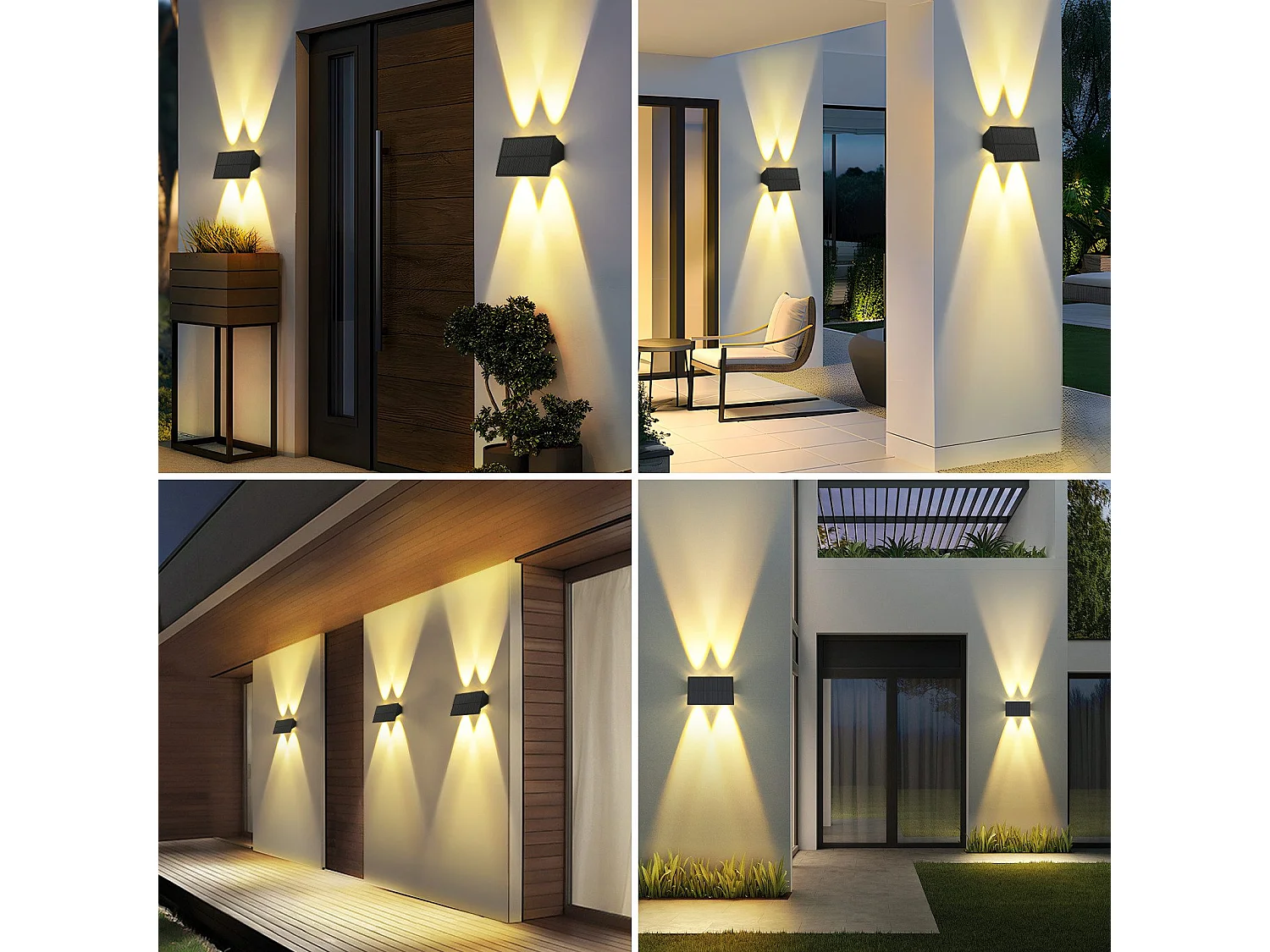 Lampes solaires d'extérieur NETTLIFE - 4 appliques murales solaires d'extérieur, éclairage extérieur, blanc chaud