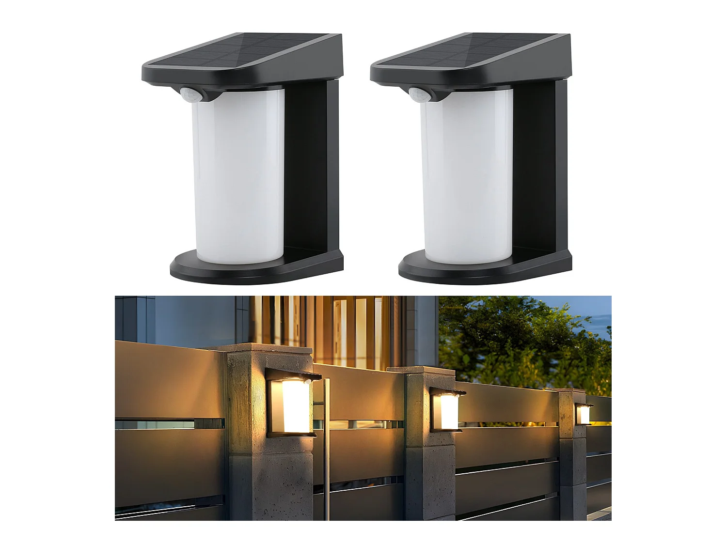 NETTLIFE Buitenzonnelampen met bewegingssensor - 2-pack Zonnewandlampen met 2 standen, waterdichte buitenverlichting 3000K