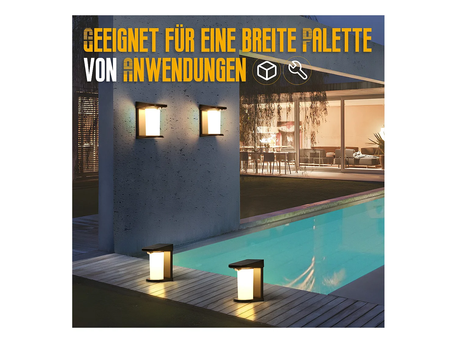 NETTLIFE Buitenzonnelampen met bewegingssensor - 2-pack Zonnewandlampen met 2 standen, waterdichte buitenverlichting 3000K